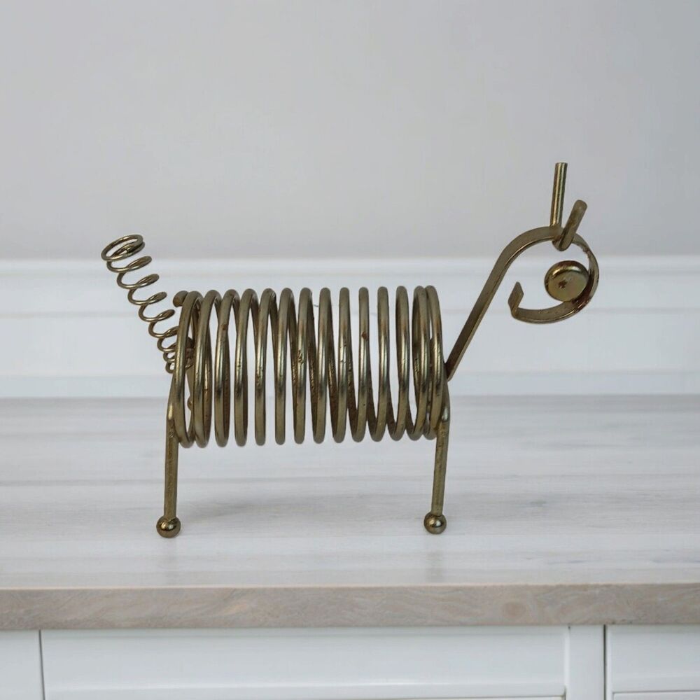 Brass Wire Coil Spring Animal Letter Bill Holder Organizer Vtg MCM Dog Cat Horse